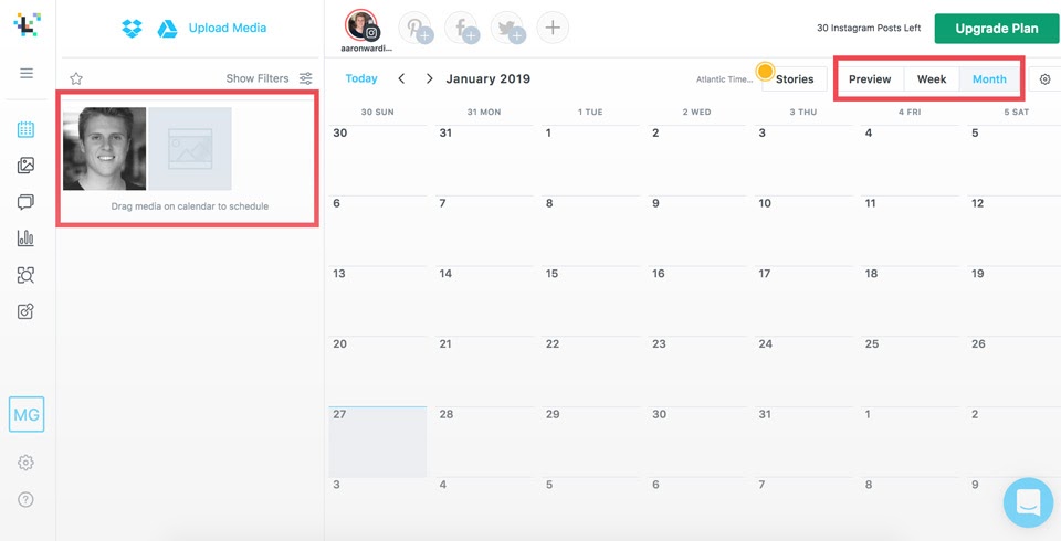 Later calendar and media panel