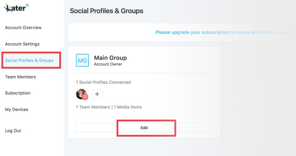 Later social profiles and groups settings