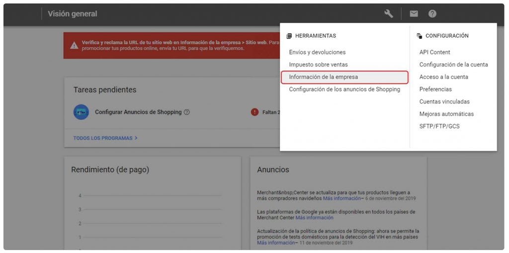 Verificar mi cuenta de Google Shopping