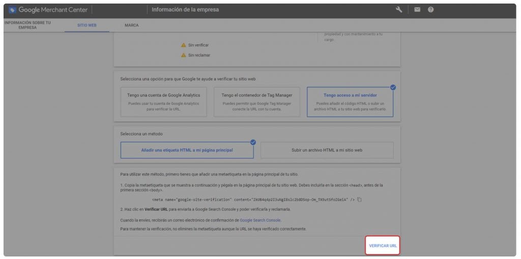 paso a paso para verificar cuenta en google merchant center