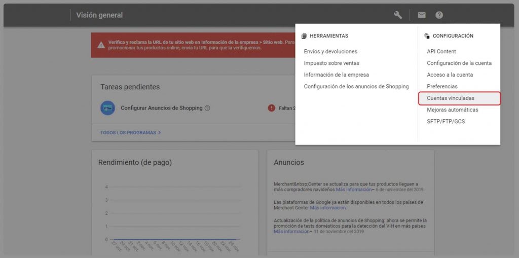 Conectar google merchant con cuenta de google ads
