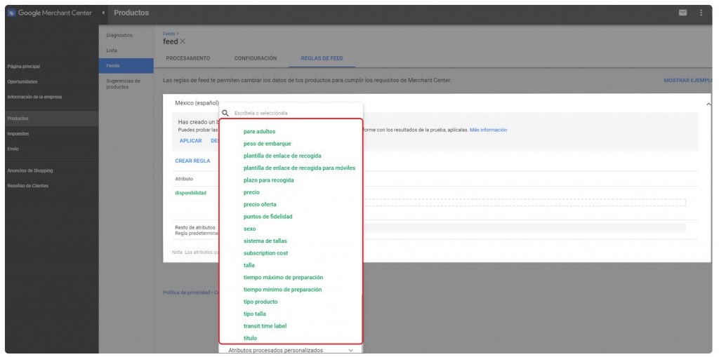 reglas para configurar merchant center