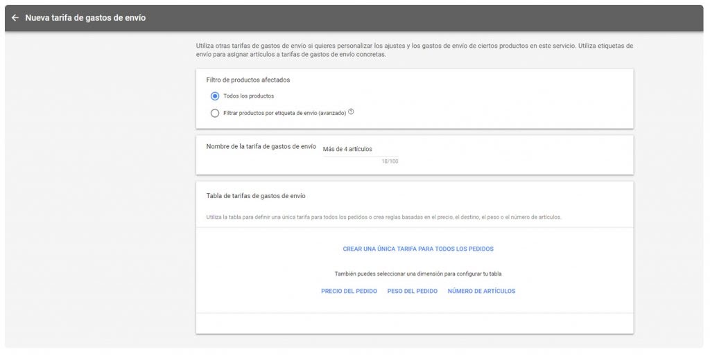etiquetas de envío google