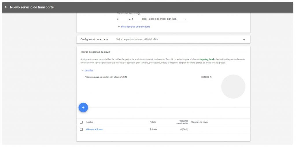 envíos y google merchant center