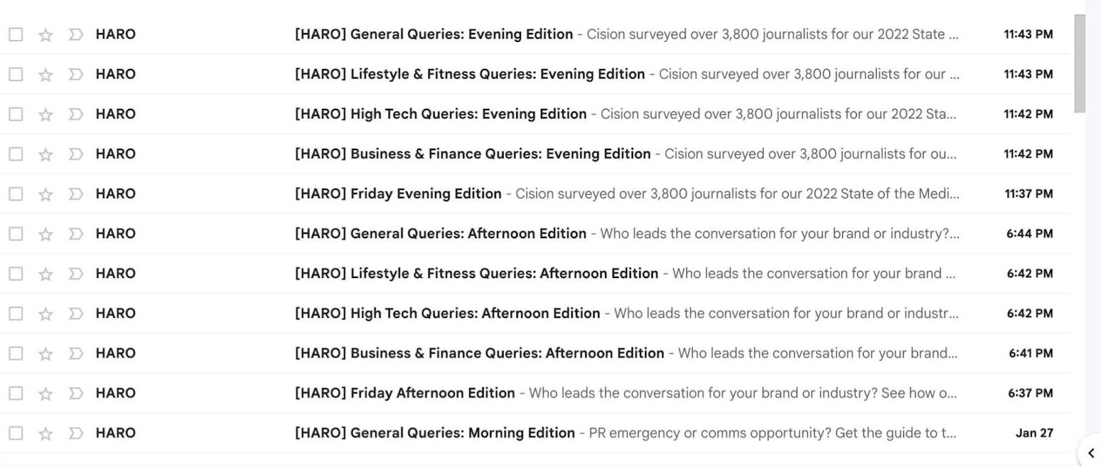 HARO emails
