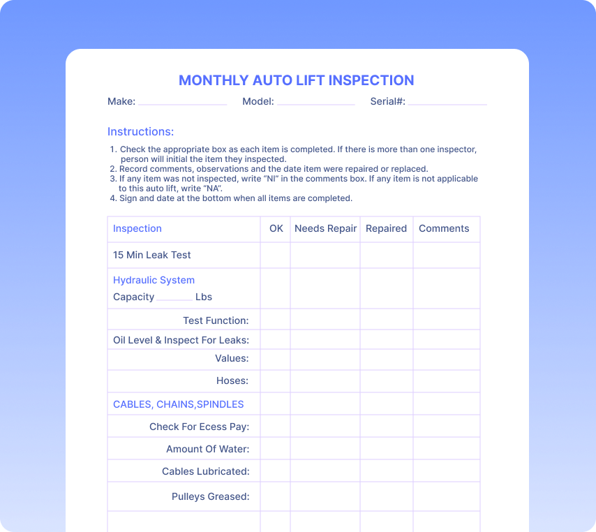 Auto Lift Inspection OCR & Automated Workflows
