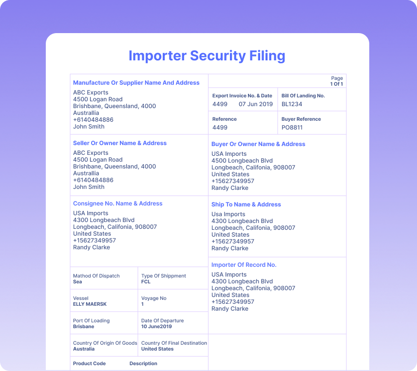 Importer Security Filings