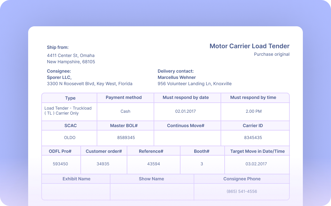 Motor Carrier Load Tender OCR & Automated Workflows