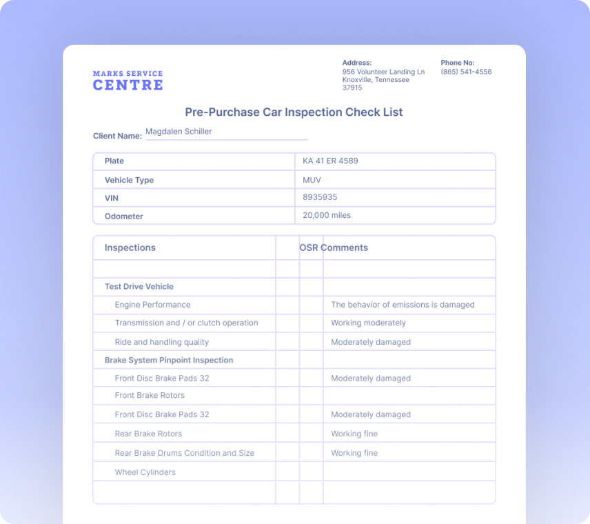 PrePurchase Car Inspection Checklist OCR & Automated Workflows