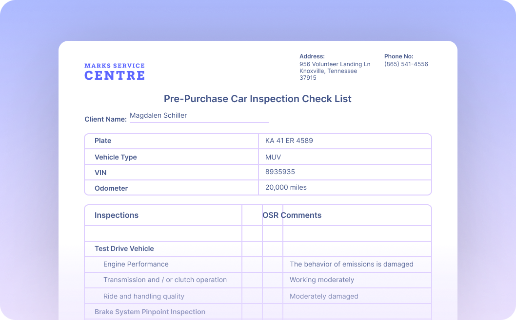 PrePurchase Car Inspection Checklist OCR & Automated Workflows