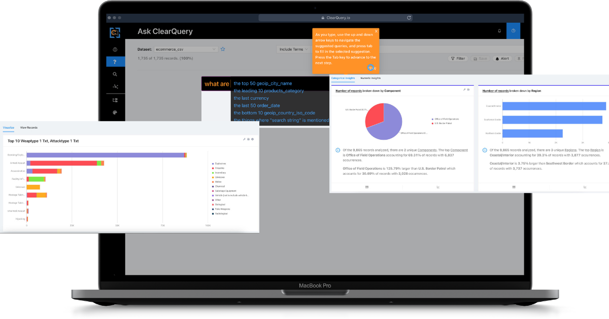 ClearQuery screenshot of Ask ClearQuery nlp conversational analytics feature