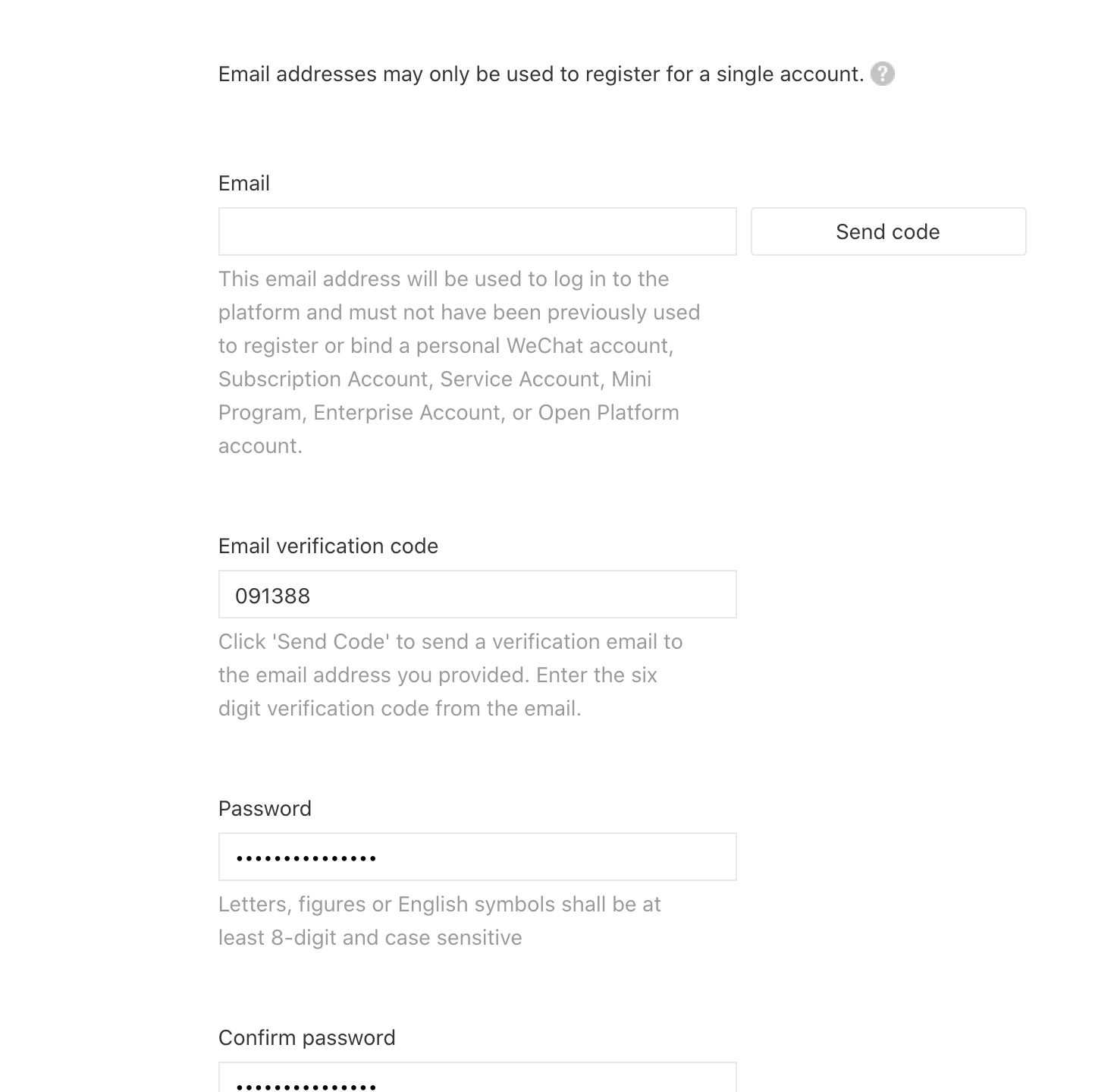 This is a picture of the registration form. You need to create a user account. Provide an email that you'll use to login to the admin panel.