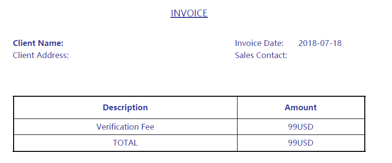 The invoice you'll receive when you verify your WeChat Official Account.