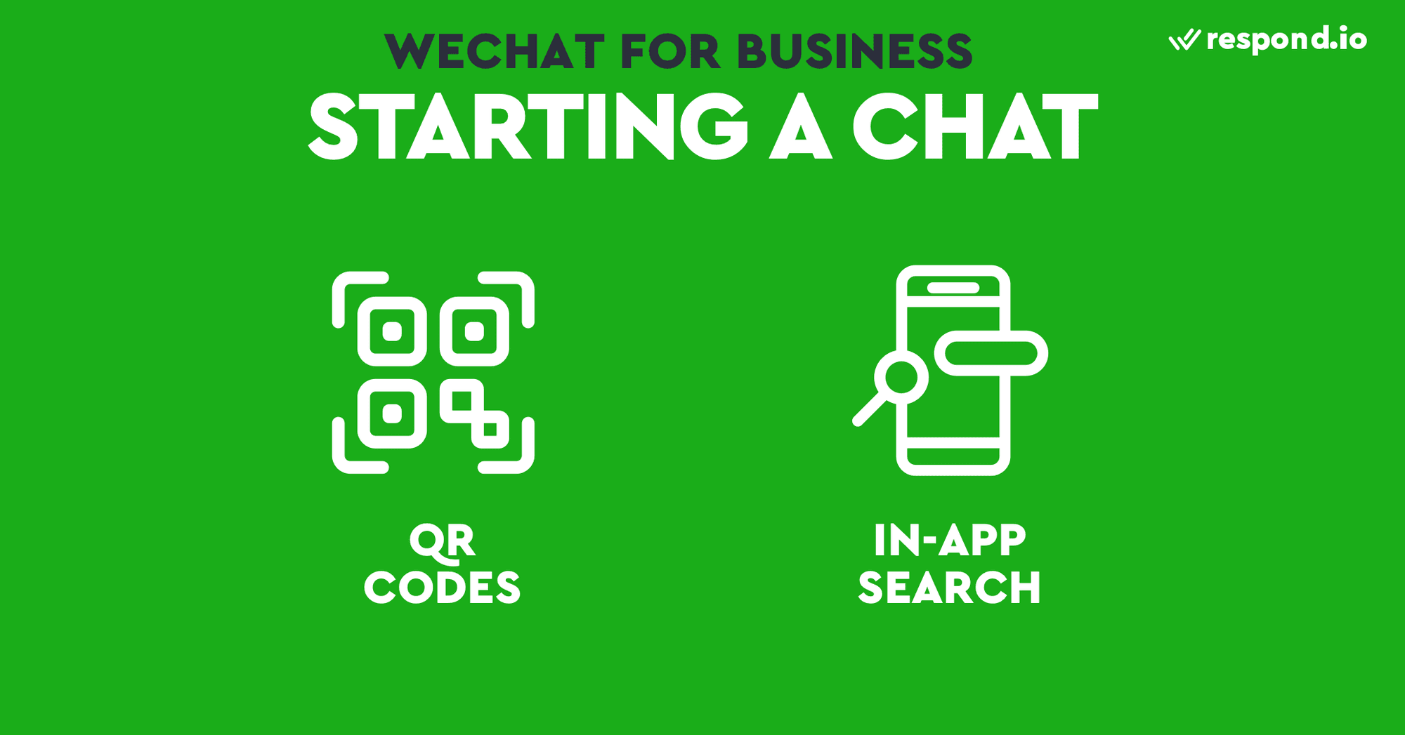This is a picture showing the ways to find your customers on WeChat. Most messaging apps require users to message businesses first in order to open conversations. This is also true for WeChat, however, if users follow your WeChat Official Account you’ll be able to broadcast but not send an individual message. WeChat has a few helpful features to get your customers to follow you and start a conversation. These include QR codes and in-app search.