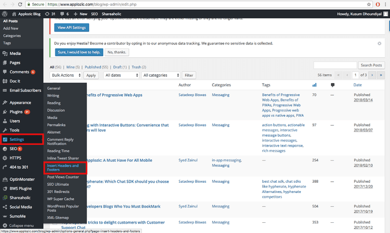 Once you have the headers and footers plugin added, navigate to it.