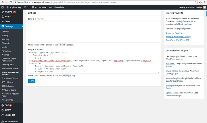 Fügen Sie nun den Code des Facebook Customer Chat Plugins in die Fußzeile Ihrer Wordpress-Website ein.