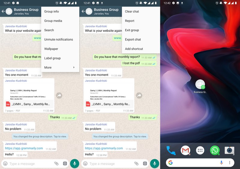 هذه صورة توضح كيفية إضافة اختصار إلى Whatsapp مجموعة 