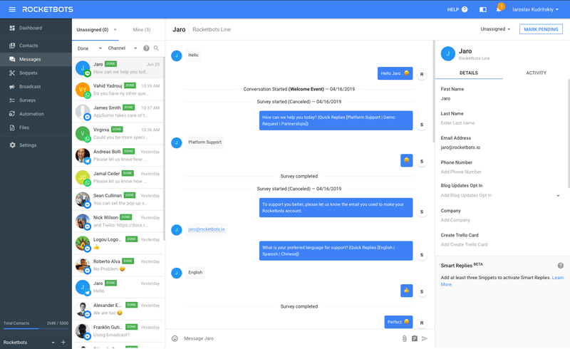 There is no need for a Dialogflow export history function. Just connect to Rocketbots with our Dialogflow integration and you'll have your chat history shown per contact.