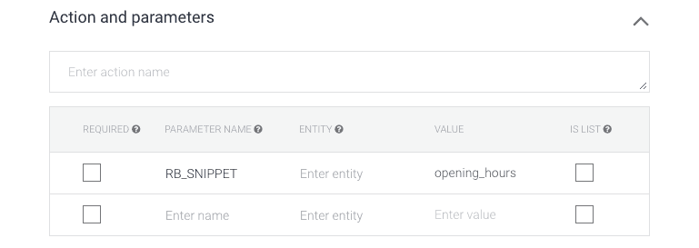 Puede utilizar Rocketbots como un CMS Dialogflow utilizando un Snippet y el parámetro Snippet para entregar respuestas.