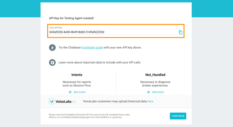 Para configurar una integración de Dialogflow Chatbase, primero tendrá que crear un bot en Chatbase y rellenar los datos necesarios, a continuación, recuperar la clave API .