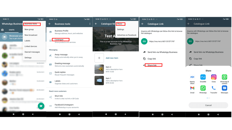 Comment partager un lien vers un catalogue d'achats WhatsApp sur Android ?