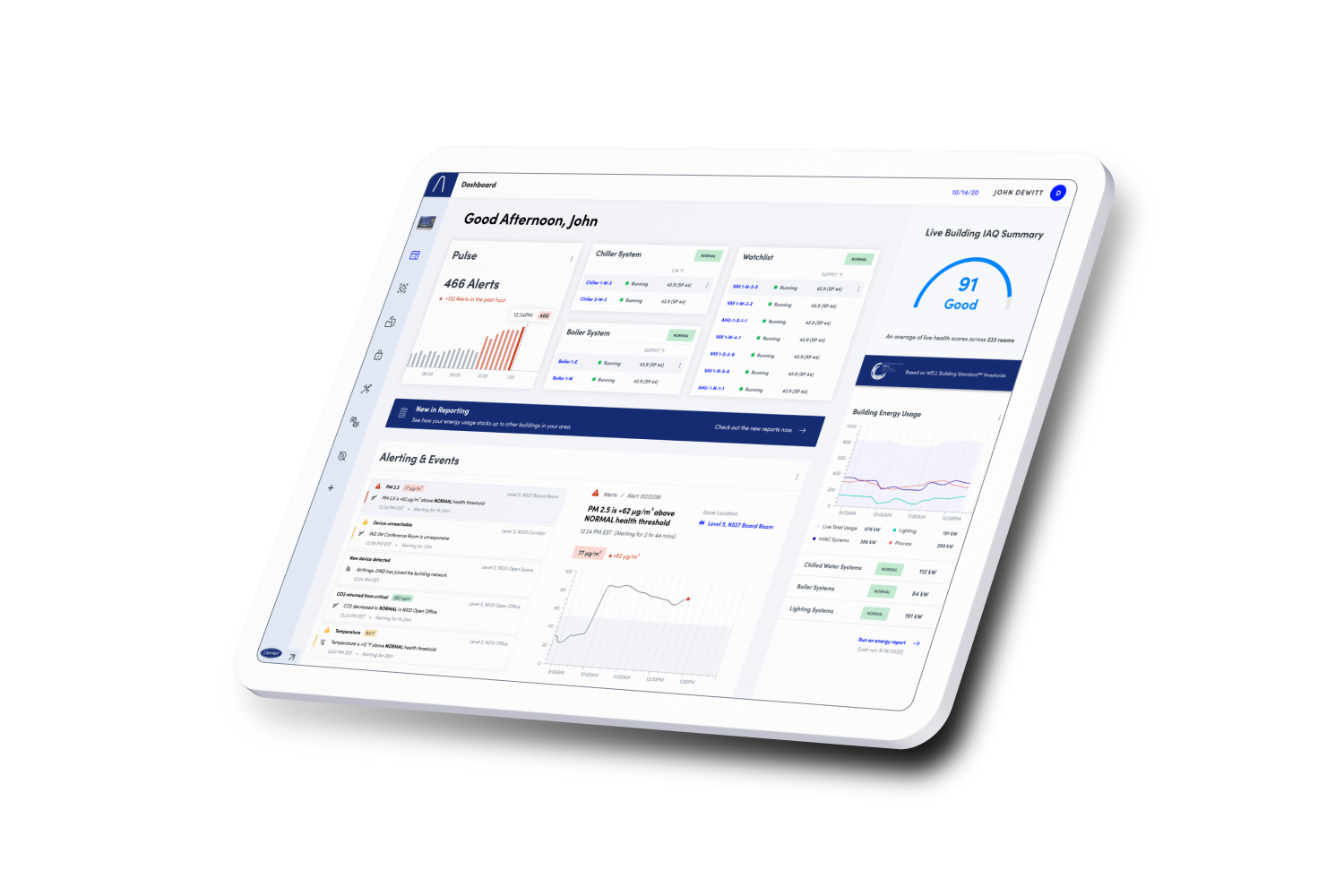 A building management dashboard