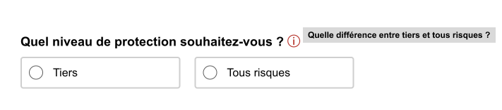 A côté du i d'information, une étiquette contient le même texte que l'aria label pour donner du contexte aux utilisateurs de souris.