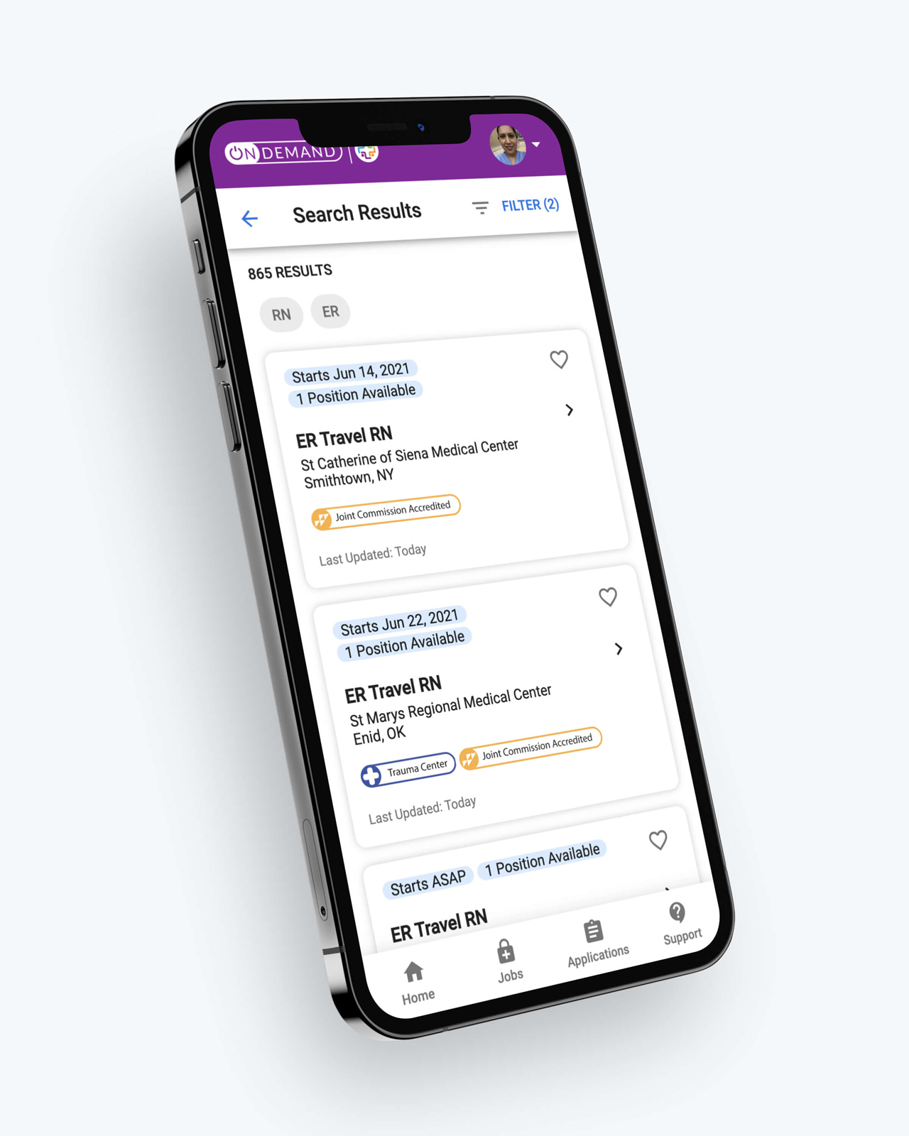 iPhone with a capture of the available travel nurse jobs