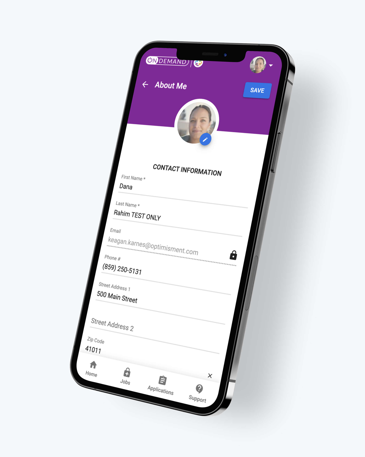 iPhone 12 with screen displaying nurse contact information in On Demand app