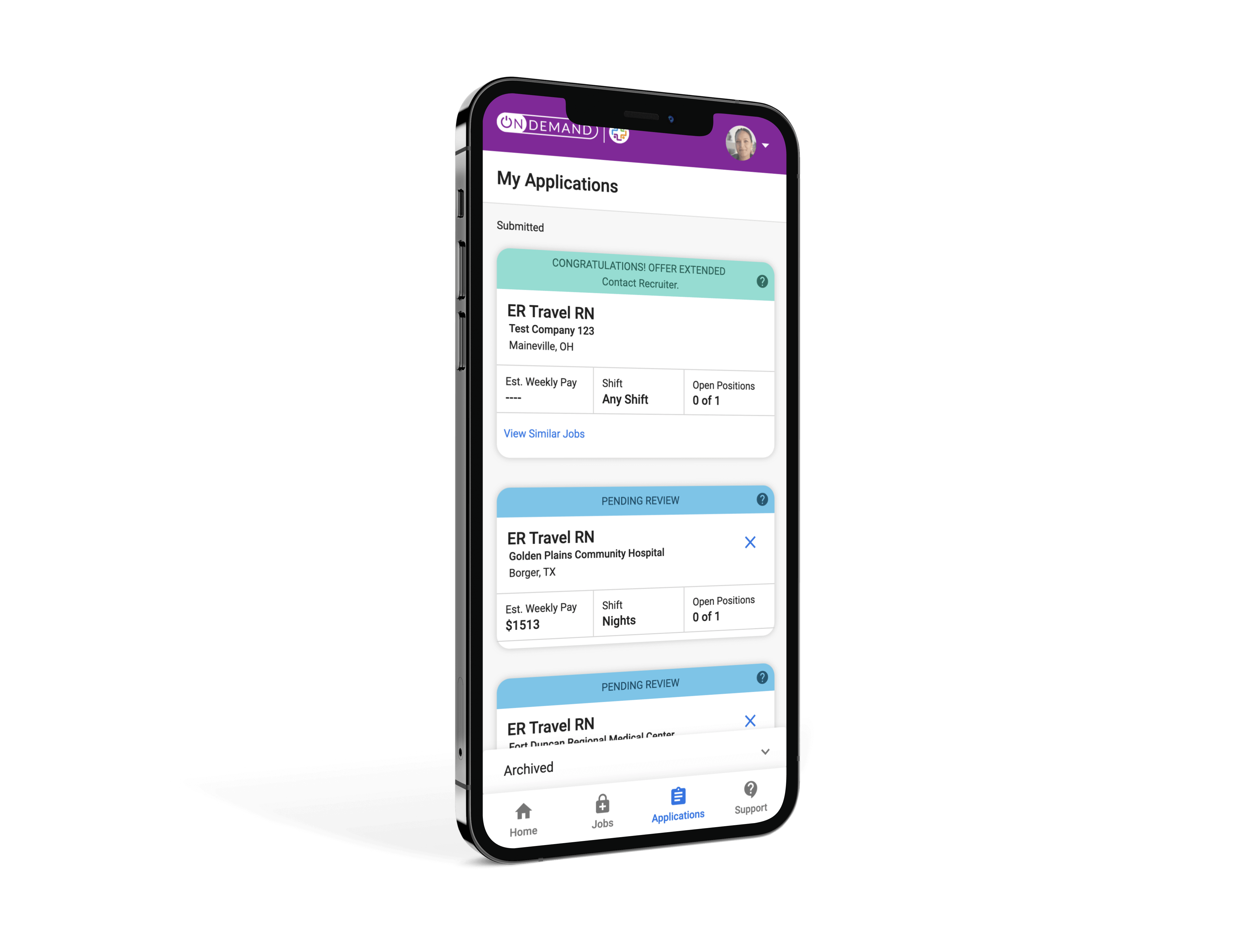 An iPhone with a screen capture of the applications page in On Demand