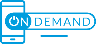 Icon of the On Demand logo laid on top of a mobile device