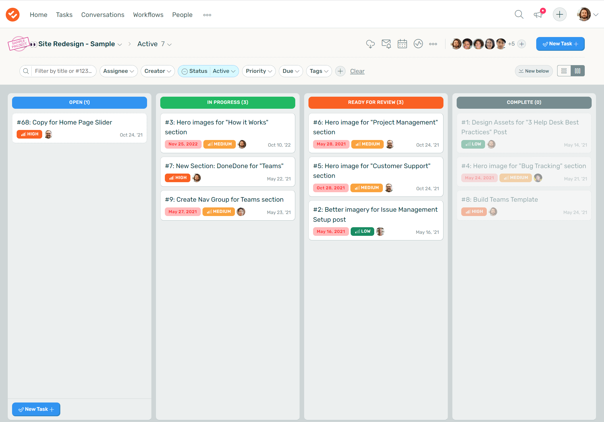 A screenshot of DoneDone kanban board.