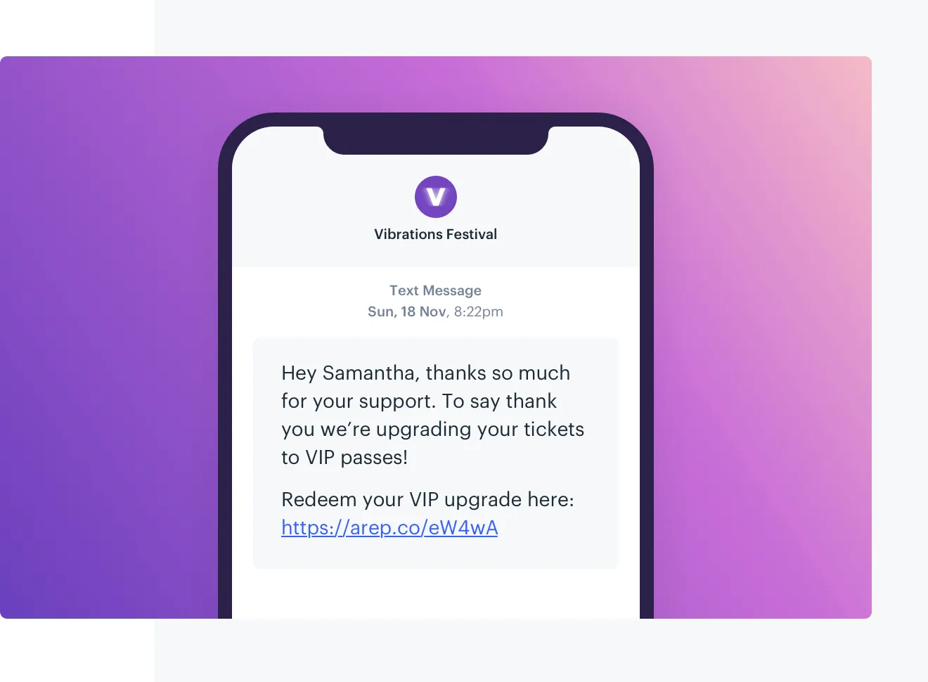 Text message example sent via the Audience Republic platform