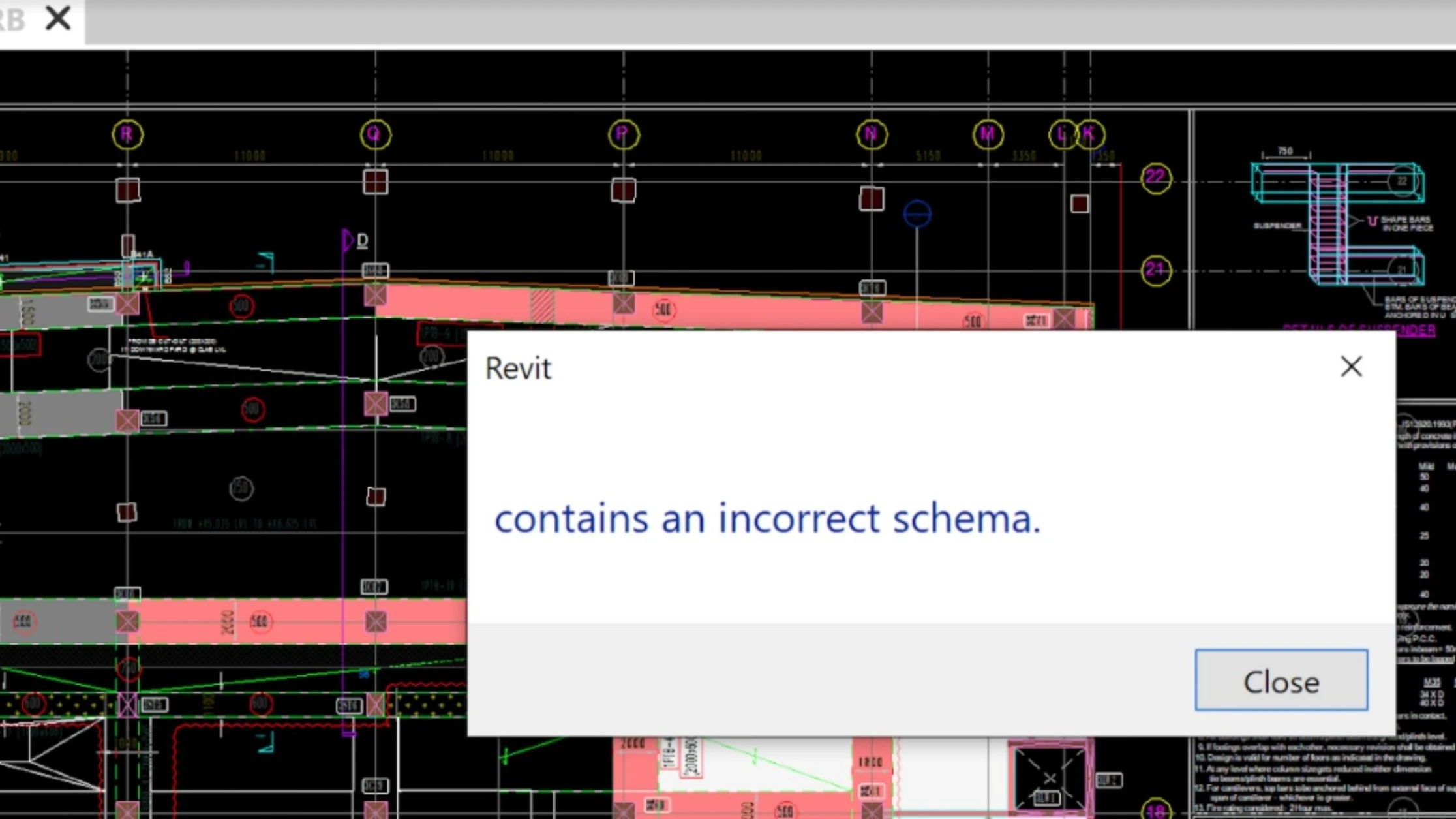 Revit File contains an incorrect schema - Can't save the file, image