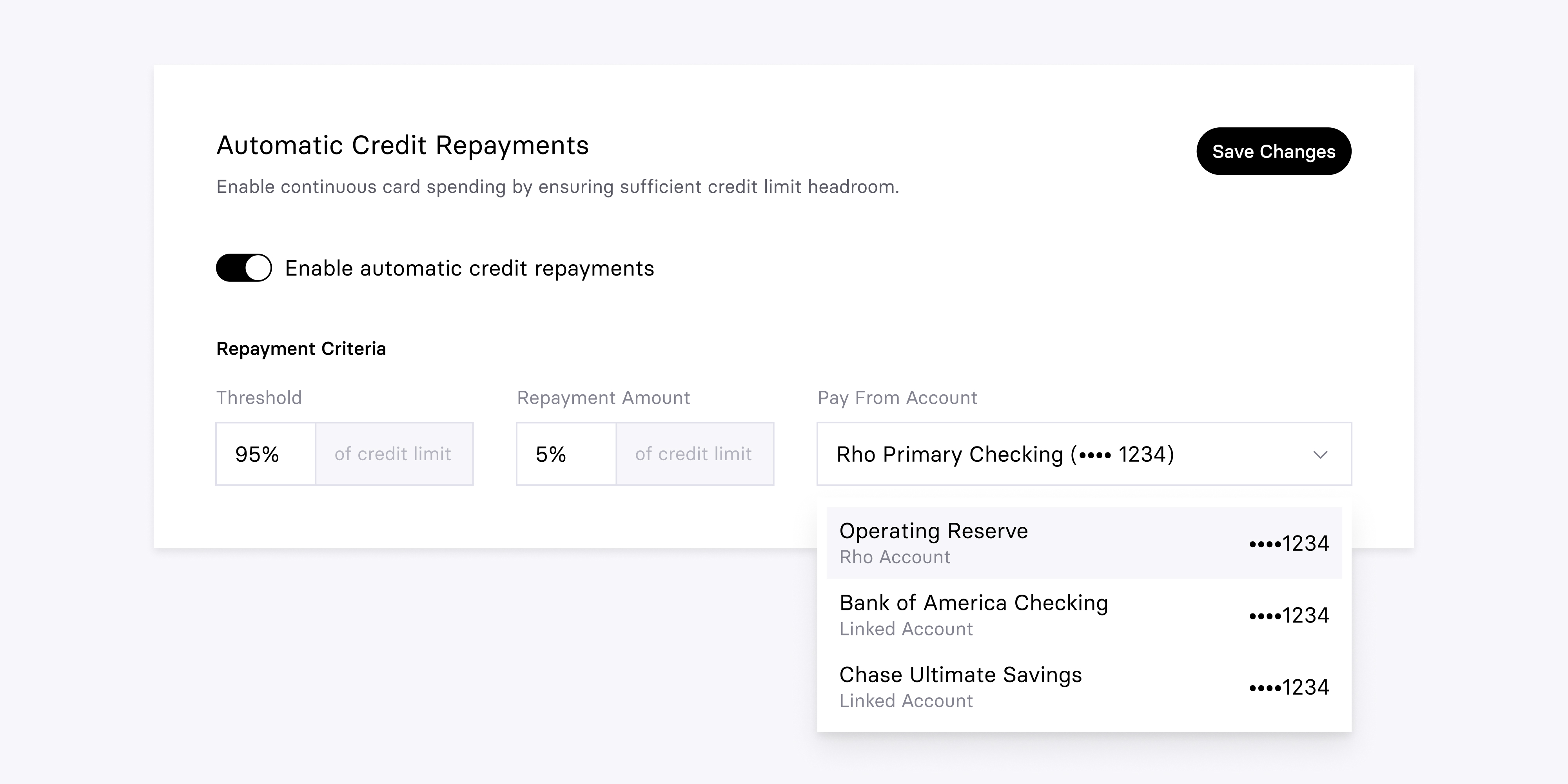Introducing Rho’s automatic interim credit repayments that empower continuous spending for your business by triggering a partial repayment of your balance as you near your credit limit.