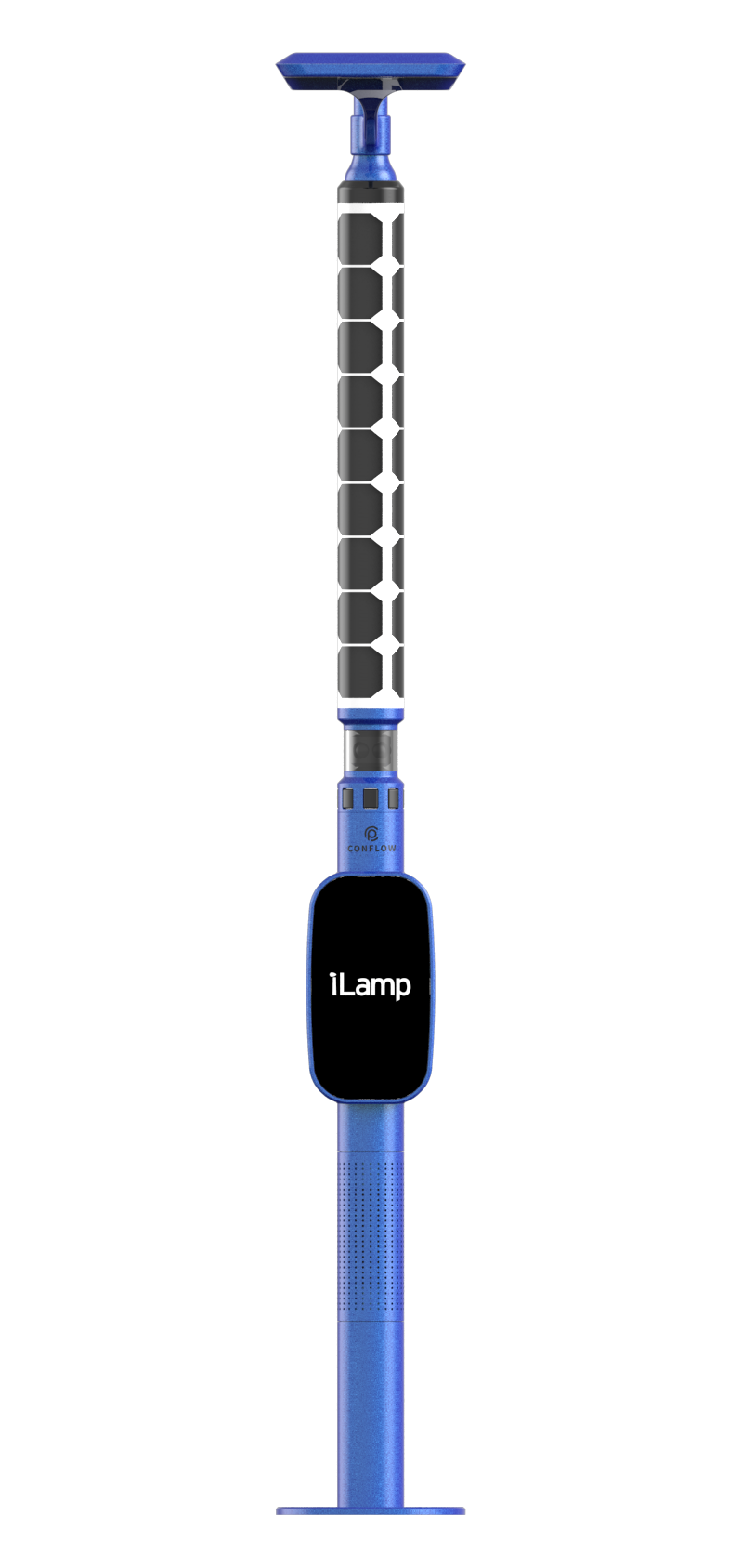 A blue iLamp, smart streetlamp