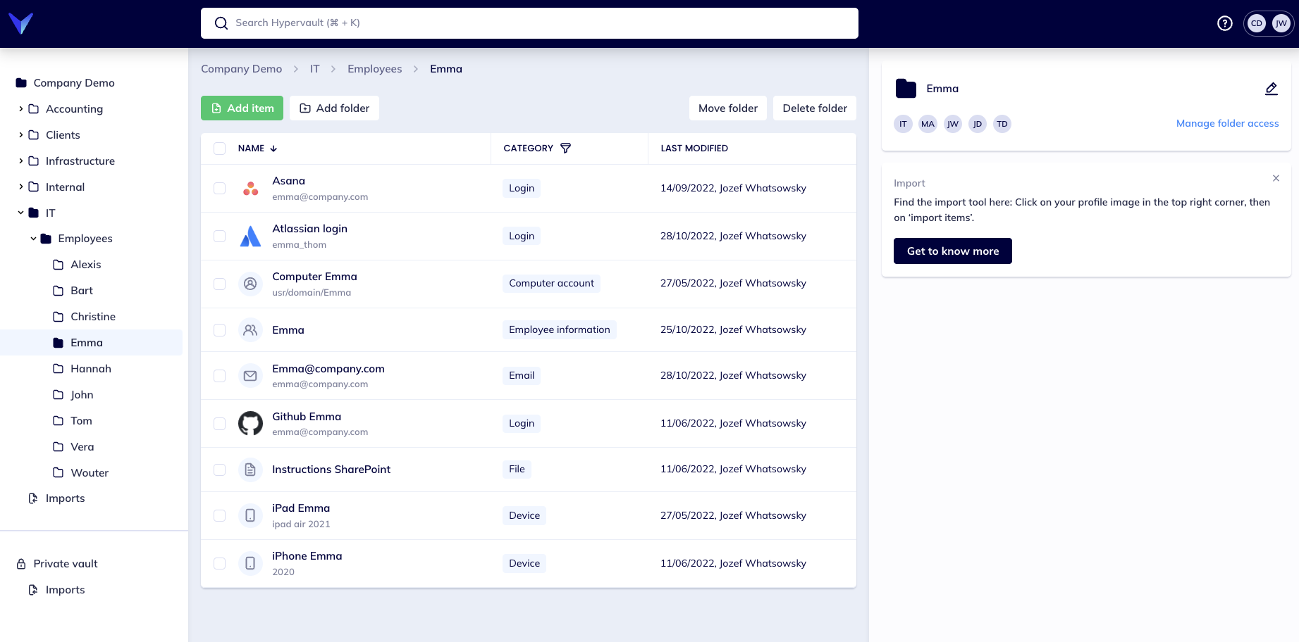 Hypervault dashboard