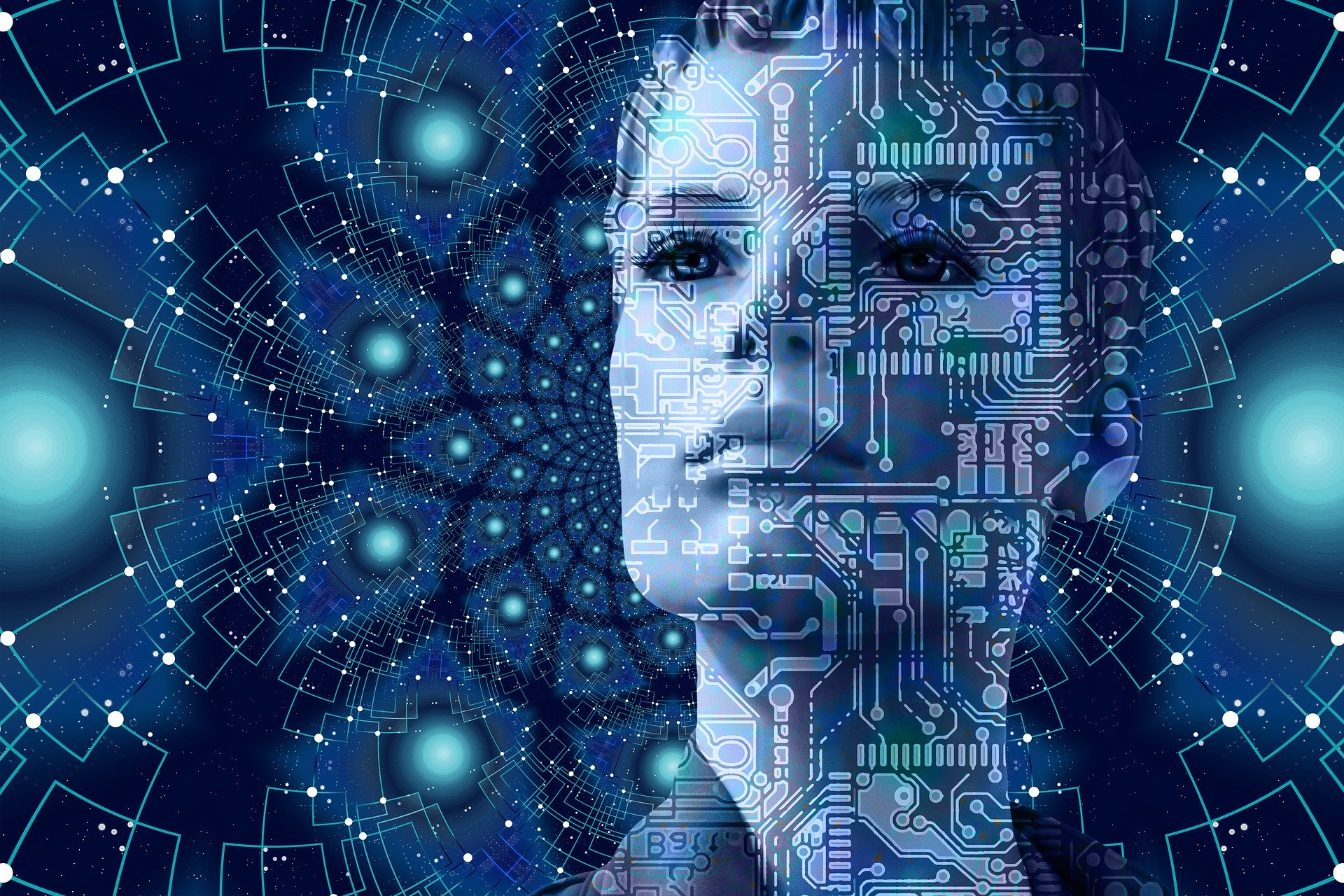 Image of a face overlaid with futuristic technological graphics