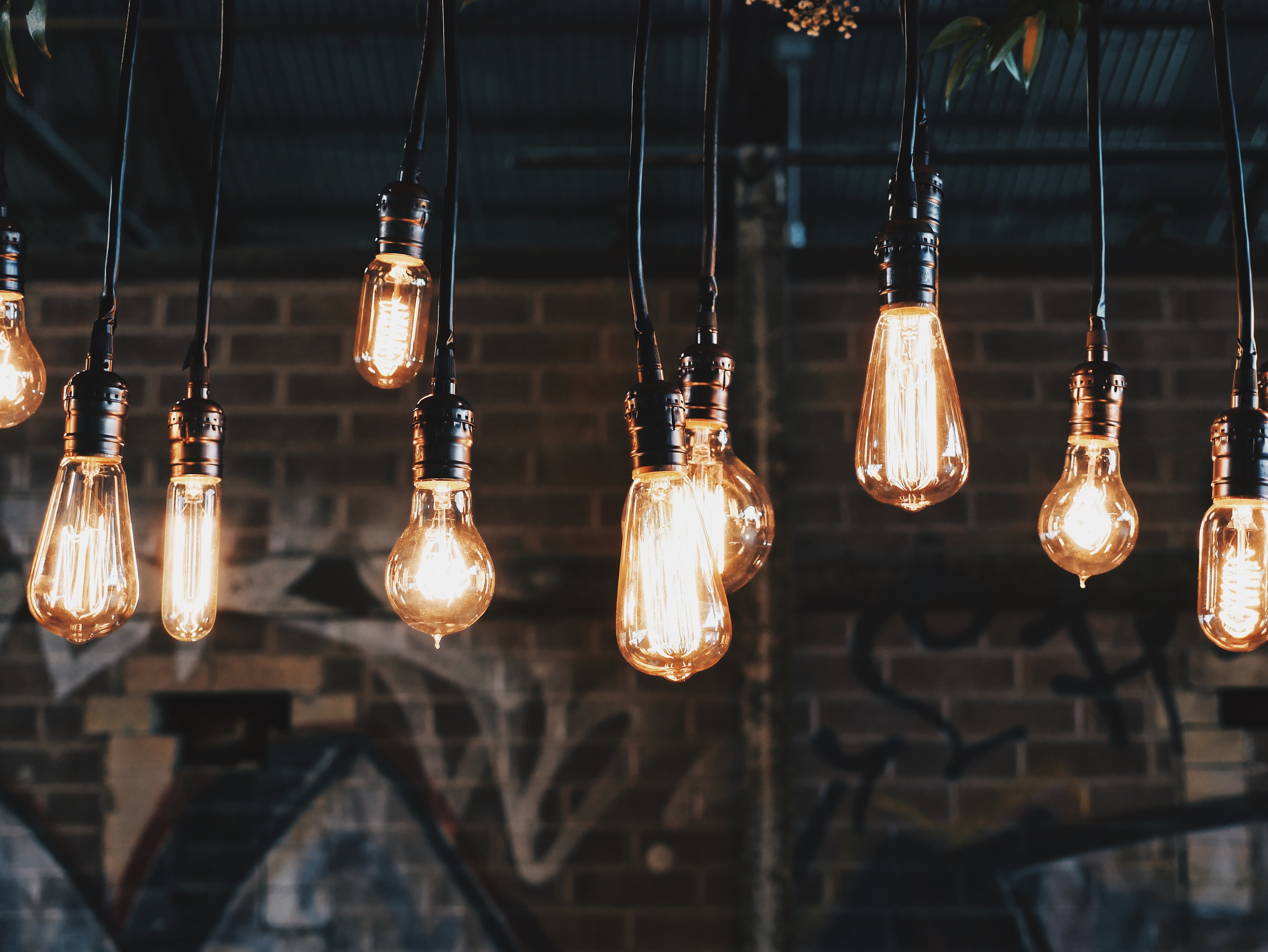 A string of ten different light bulbs