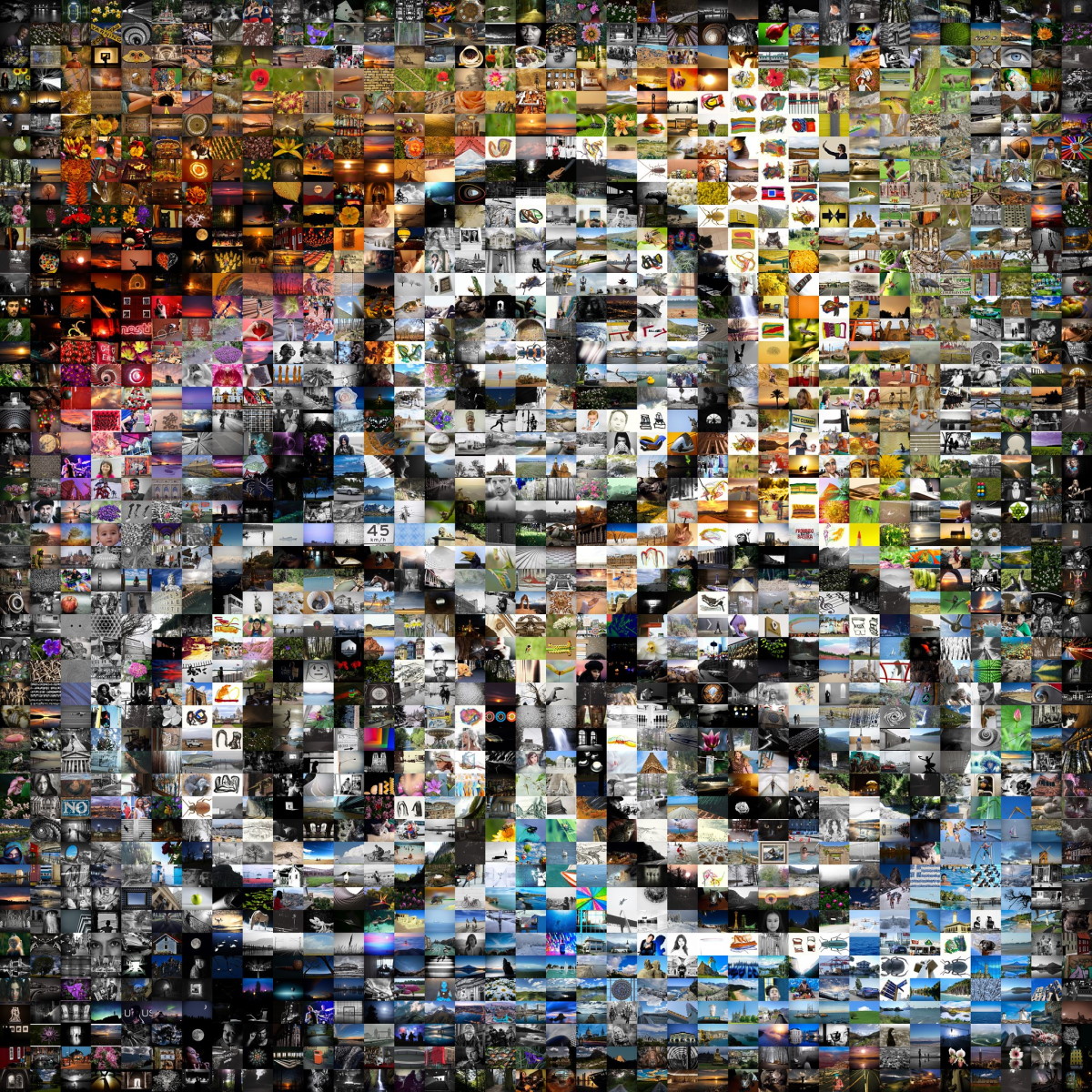 A mosaic of 751 pictures arranged to form three Creative Commons icons.