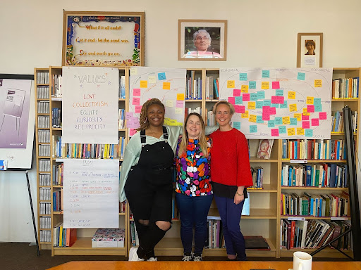 The Catalyst Producers - Siana Bangura, Jo Morfee and Ellie Hale - shown the Manchester Buddhist Centre during the April 2022 retreat