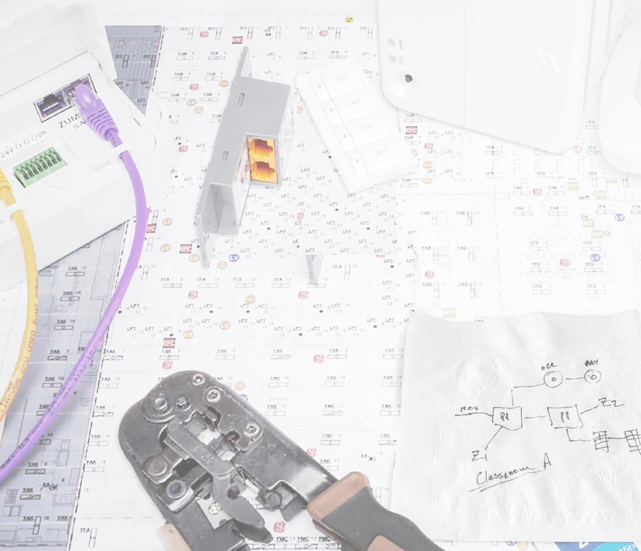 Crestron Zum design on a napkin with tools