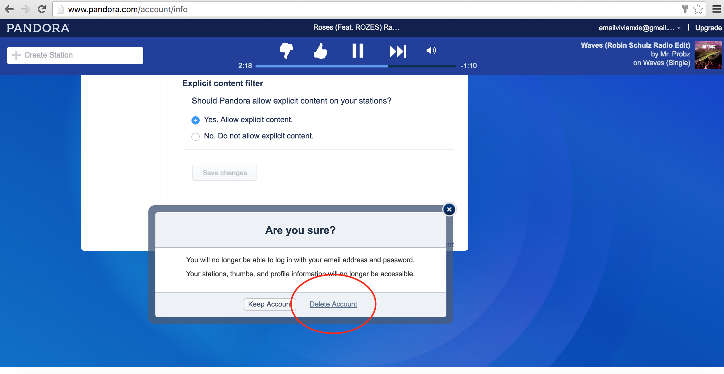 Cancel Pandora step 4