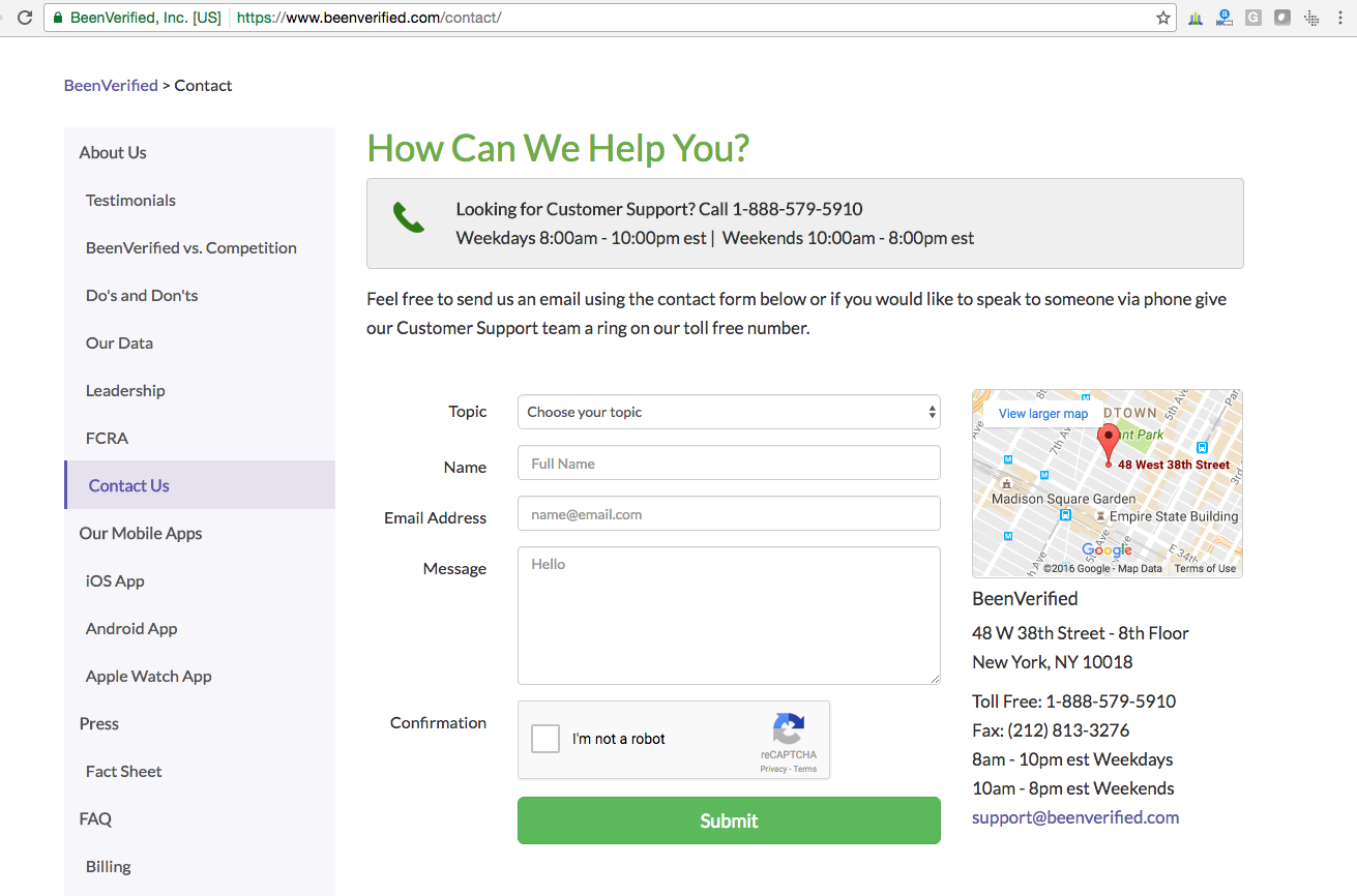 contact or cancel BeenVerified