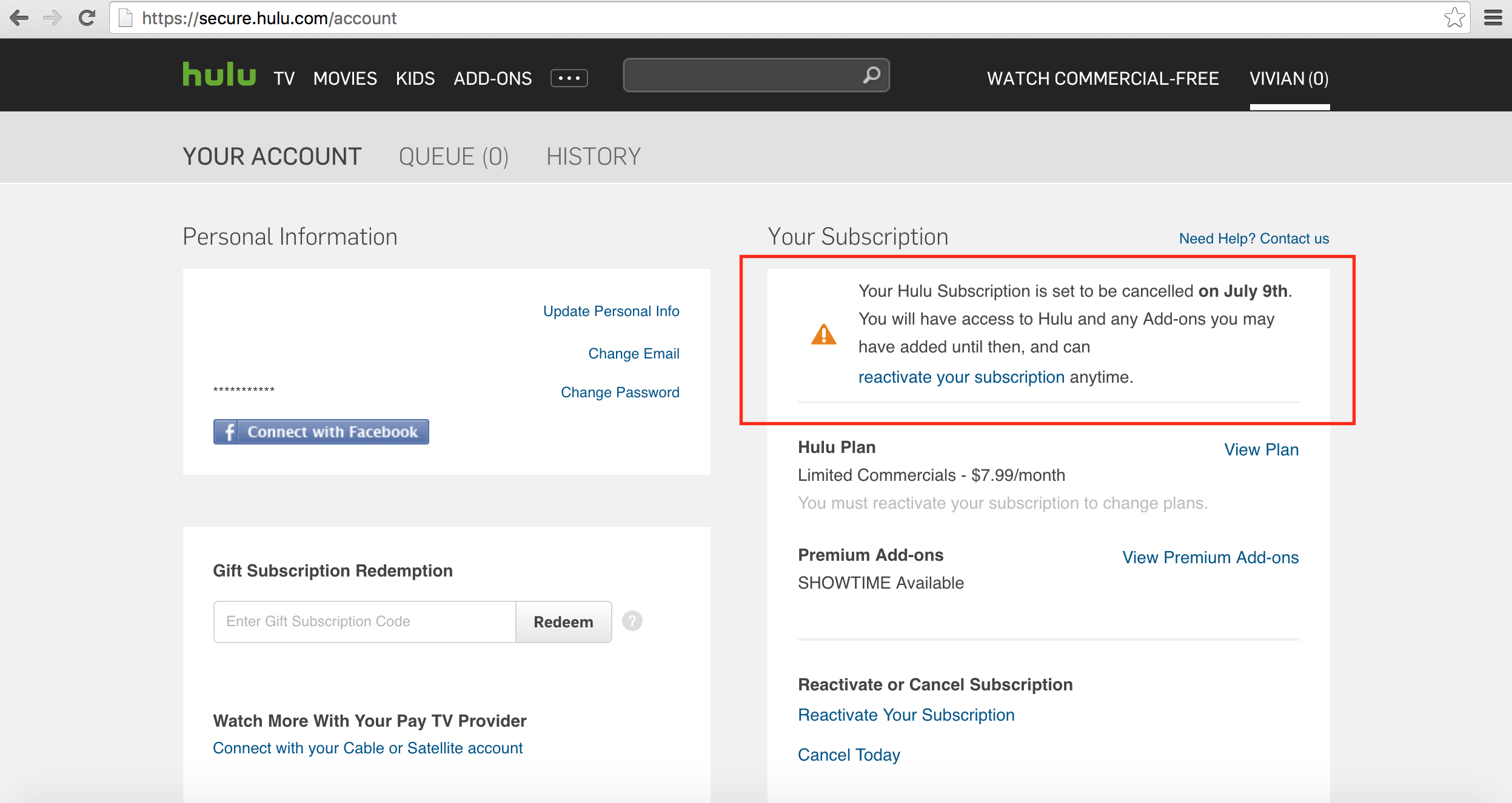 Cancel Hulu Step 6