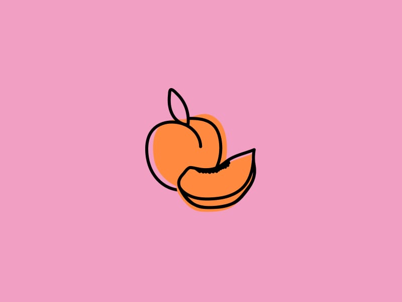 Illustrations of peaches on a pink colored background