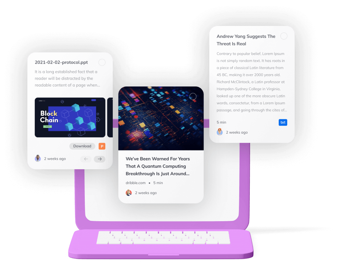 Knowledge tiles flying out of computer
