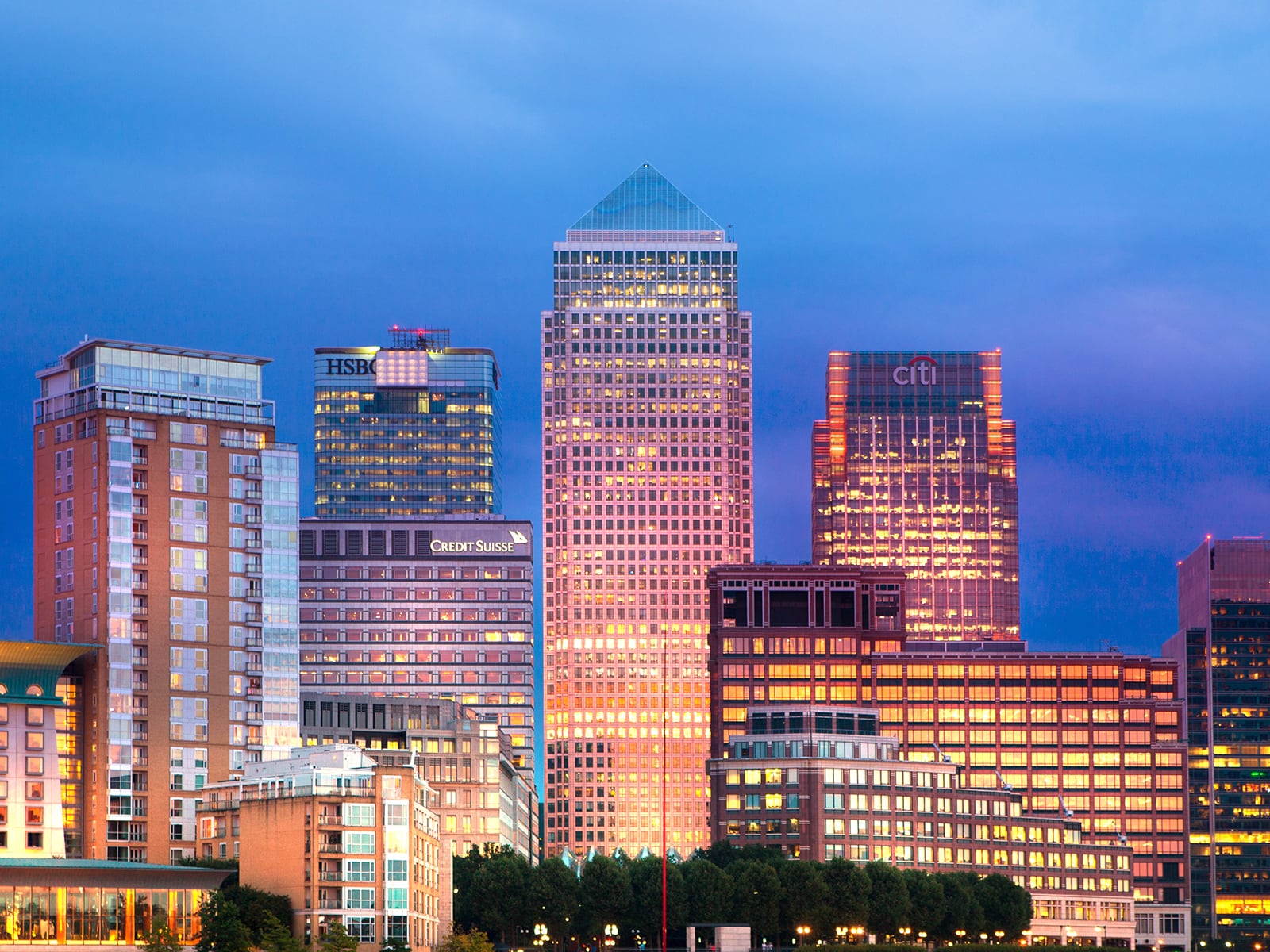 City landscape with large buildings