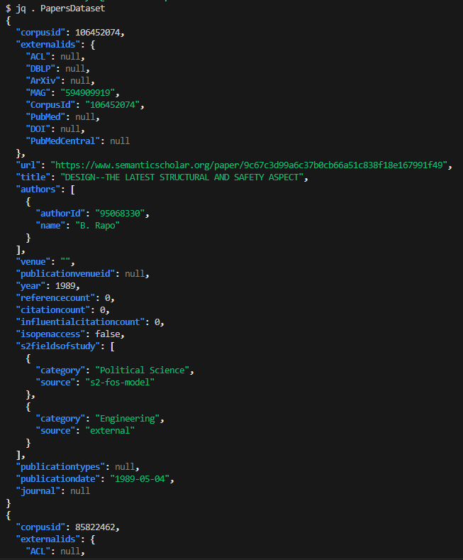 jq . papersDataset output