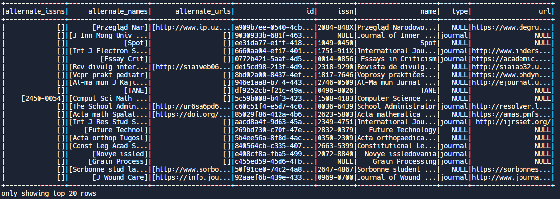 Apache Spark Show output